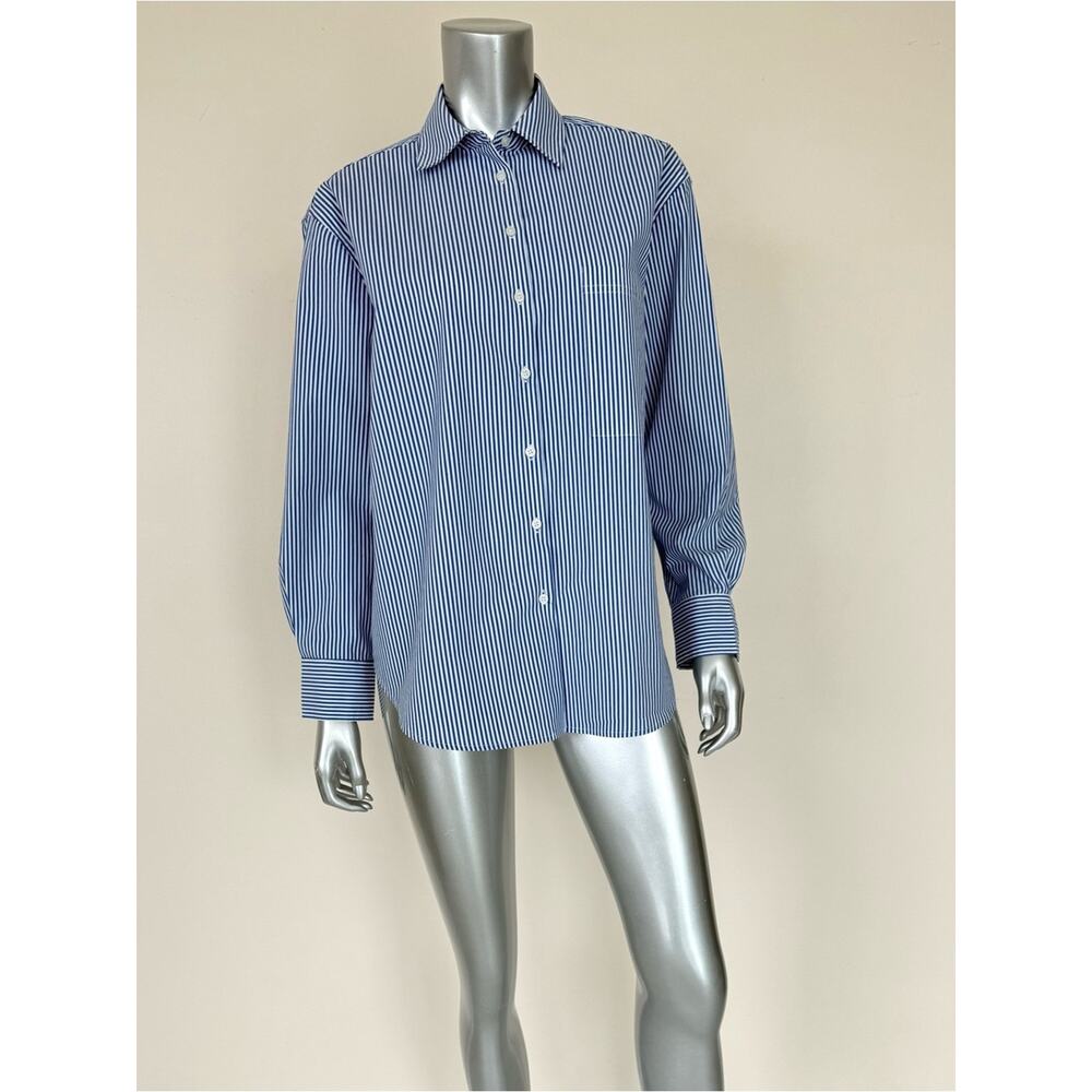 Tahari women cotton blouse white/blue striped size S/P - Picture 2 of 8